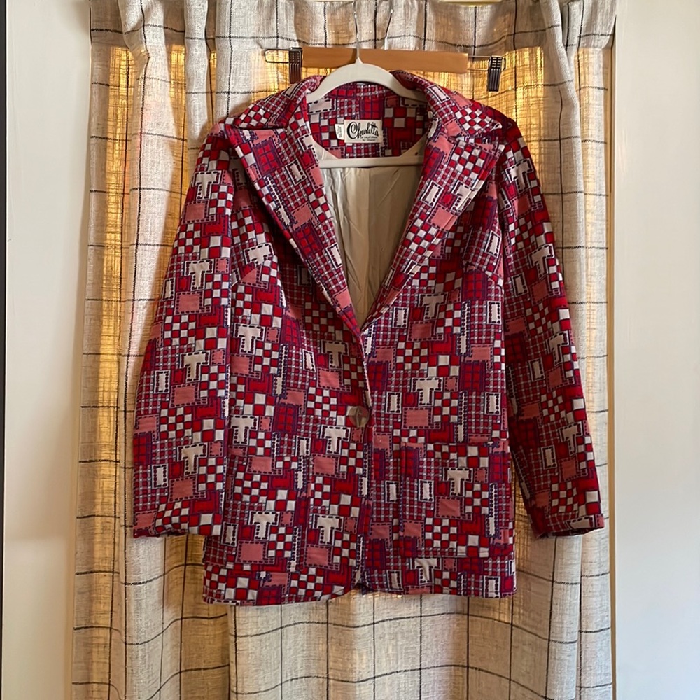 Red patterned vintage blazer